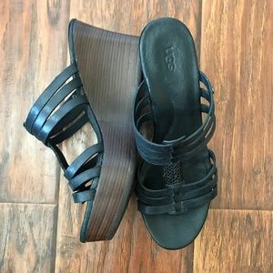 UGG Mattie Strappy Black Leather Wedge